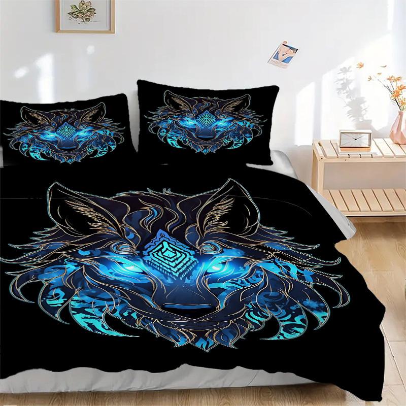 

3PCs Wolf Head Design Cover Set, Breathable Fabric, Machine Washable (1 Duvet Cover + 2 Pillowcases) (Without Quilt) yy250911069 135x200cm