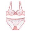 French underwear female sexy ultra-thin see-through lace underwear large chest small anti-sagging large size bra set bra