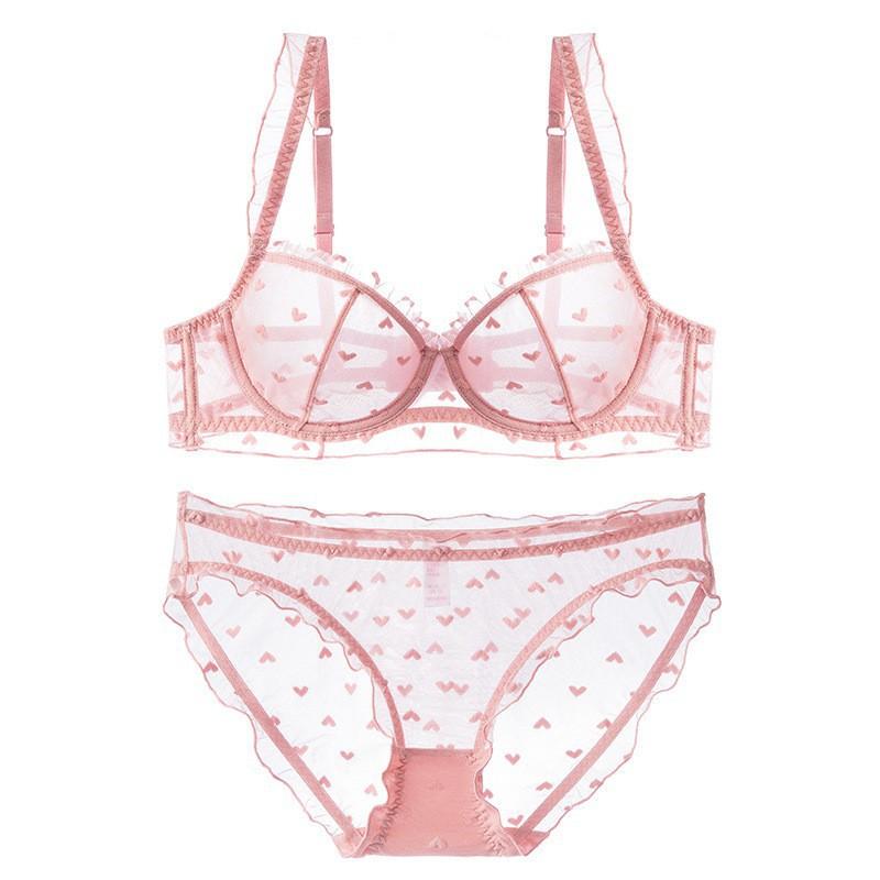 French underwear female sexy ultra-thin see-through lace underwear large chest small anti-sagging large size bra set bra