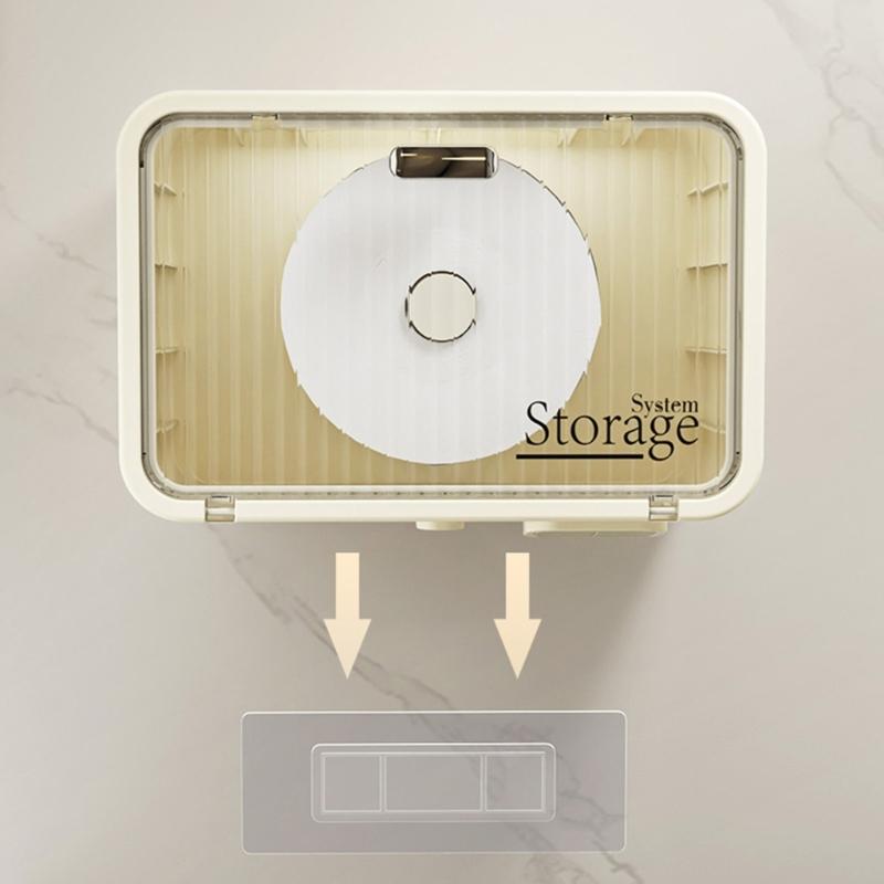 Modern Bathroom Tissue Storage Box Waterproof Adhesive Wall Mount Holds Paper Rolls Washcloths