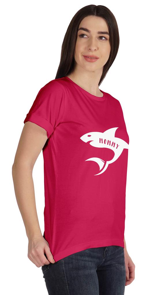 Inkmeso Scoop-Neck Mommy Shark Graphic Tshirt Short Sleeve Women Cotton Tee