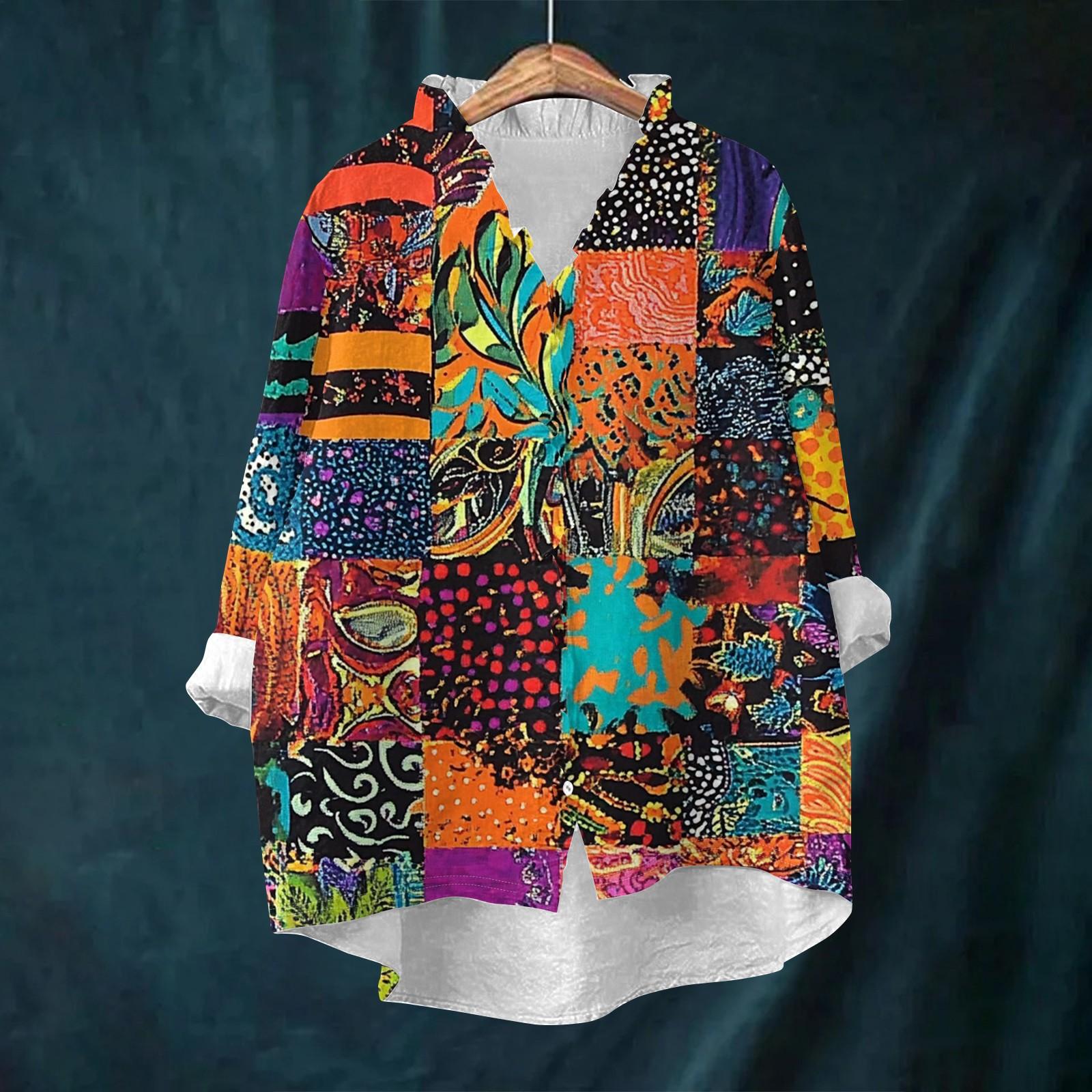 

Женский свободный топ с оборками, в стиле ретро, с цветочным принтом, воротником-стойкой и длинными рукавами, из хлопка и льна XL шафрановый