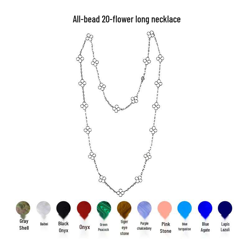 

Стильное женское ожерелье-цепочка для свитера с ракушкой и агатом Rose Red + Black Agate