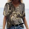 New Marble Gradient 3D Print T-Shirts Women V-Neck Short Sleeve T Shirt Y2k Harajuku Oversized