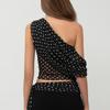 Polka dot slanted shoulder top European and American summer new sexy shoulder suspender semi-transparent chiffon polka dot top