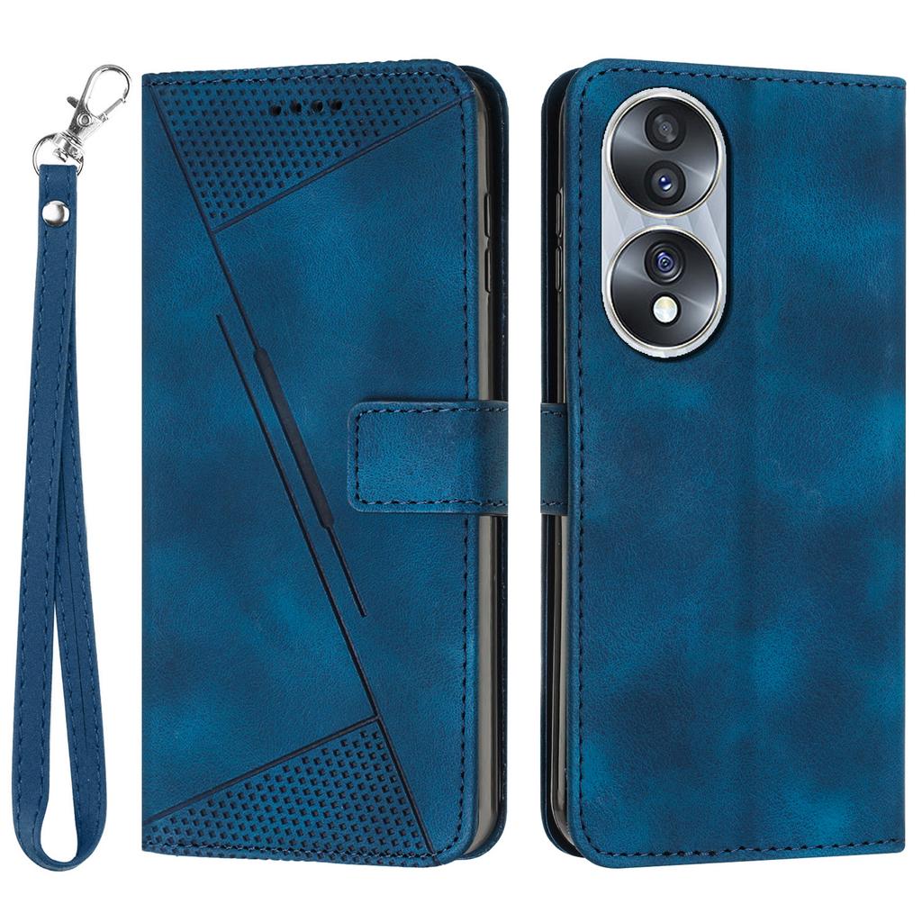Protective Shell for Honor 70 5G Triangle Imprint Leather Stand Wallet Mobile Phone Cover with Strap