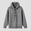 Men's Winter Heavyweight Hooded Knit Sweater - Solid Color Button Cardigan, Relaxed Fit, Urban Style.