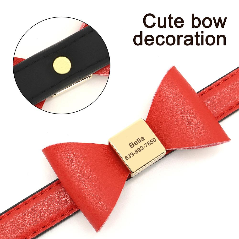 Personalisiertes Hundehalsband mit Namen Weiches PU-Leder Welpe Katze Schleife Halskette Verlustsichere ID-Halsbänder für Kleine Mittelgroße Große Hunde Katzen