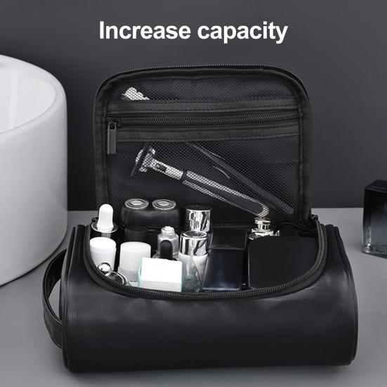 Wasserdichte Toilettentasche für Herren aus Kunstleder, Reise-Kulturbeutel mit mehreren Fächern, Organizer für Pflegeutensilien für Rasierzubehör