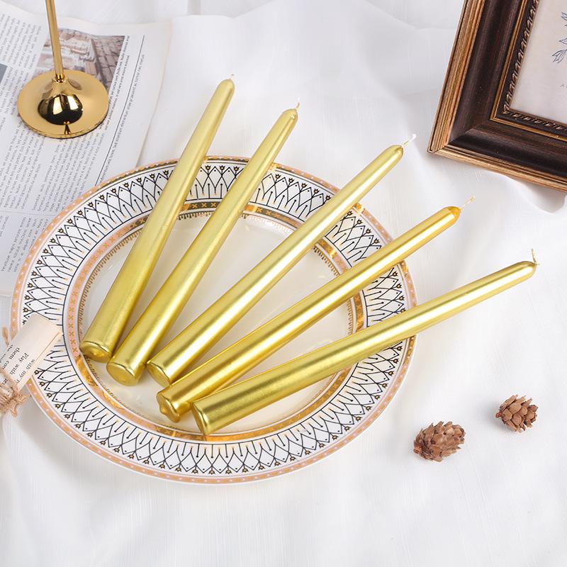 

European Classic Color Electroplated Long Pole Candle Without Romantic Wedding Decoration Birthday Chinese Valentine s Day Tapered Pole Candle 4 pcs gold plated cone rod