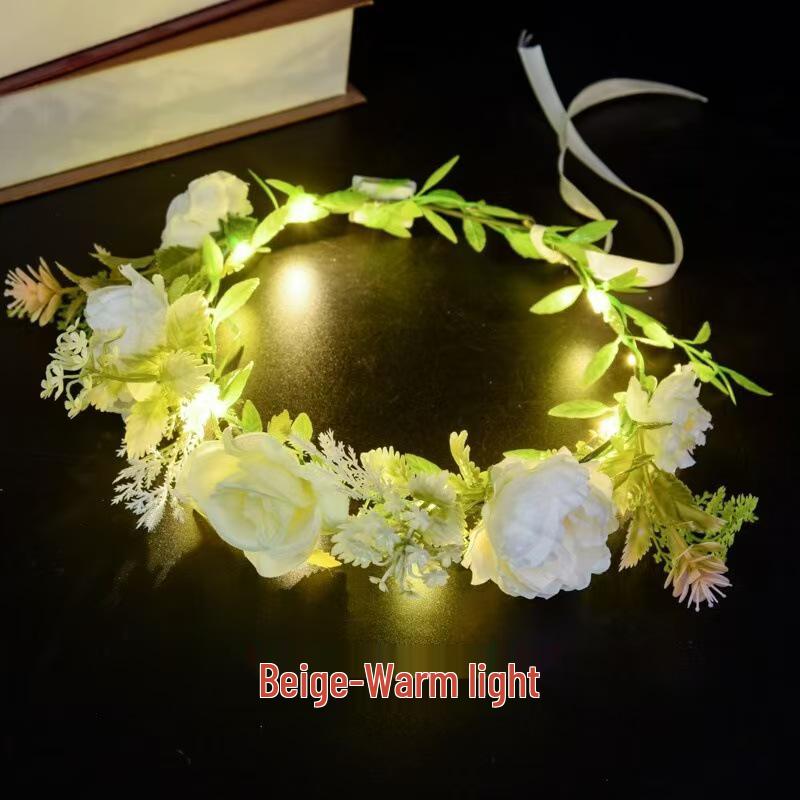 Mori-Style Glowing Flower Crown: Bridal, Child & Adult Headdress for Festivals, Photography & Night Markets with Flashing Headband