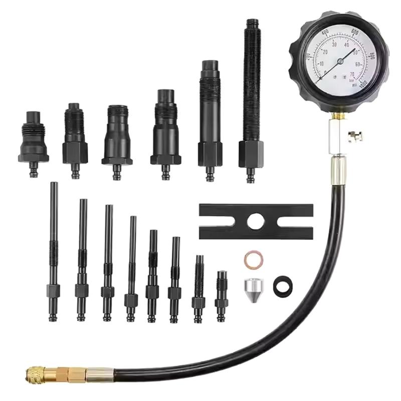 

NEW-Professional Diesel Engine Compression Tester TU15B Tool Kit Full Range Cylinder Pressure Gauge Detection Test Set чорний