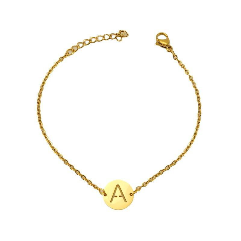 Minimalist Titanium Steel Hollow Letter Bracelet for Women - Customizable 26 English Letters
