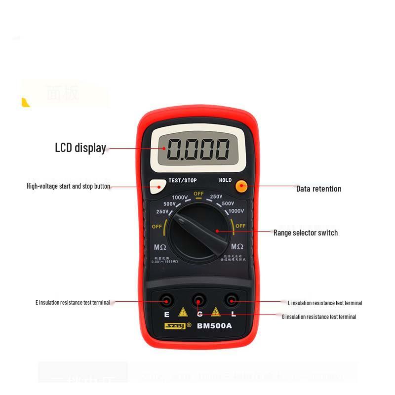 Binjiang BM500A Digital Insulation Resistance Tester 1000V/500V Hand-Crank Megohmmeter