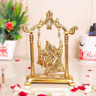 Radha Krishna su Altalena jhula Statua in Metallo Placcata Oro Decora la Tua Casa, Ufficio & Radha Krishna Murti