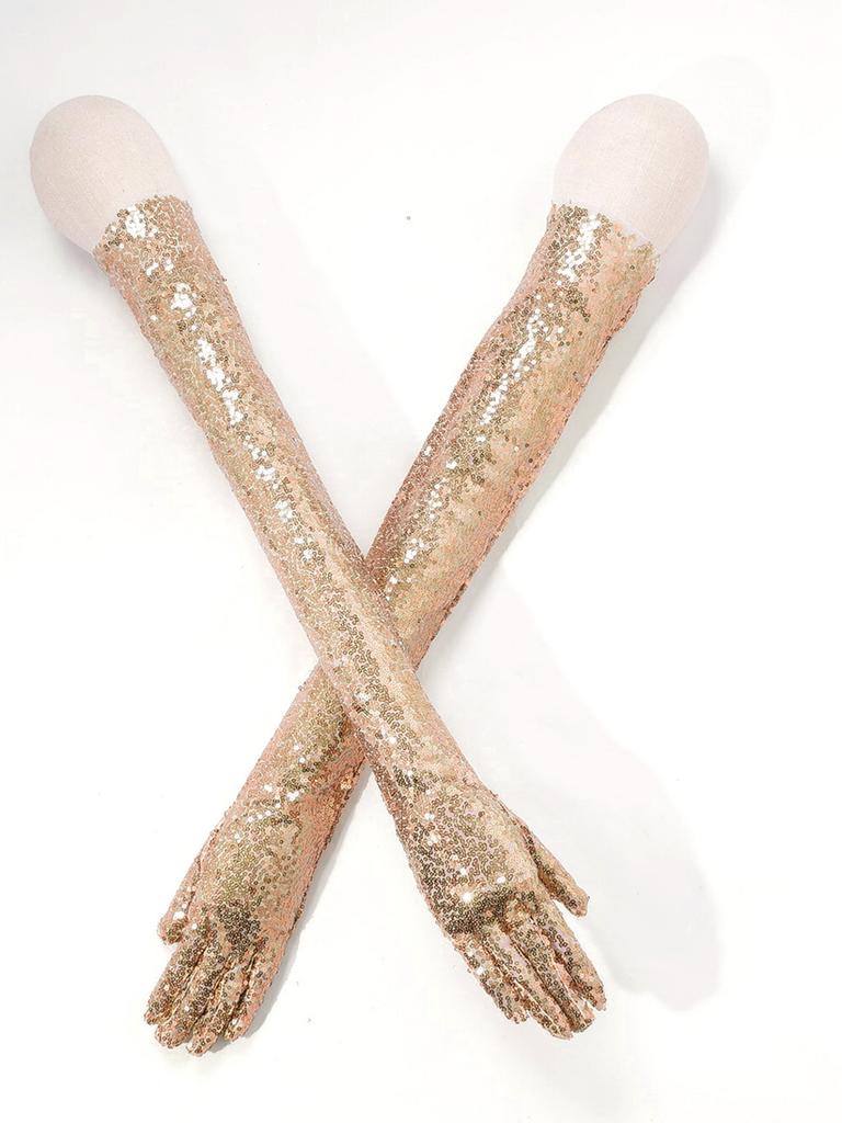Vintage 1920s Shiny Sequins Gloves Finger Elbow Length Long Gloves for Opera Evening Performance Costumes Accessories