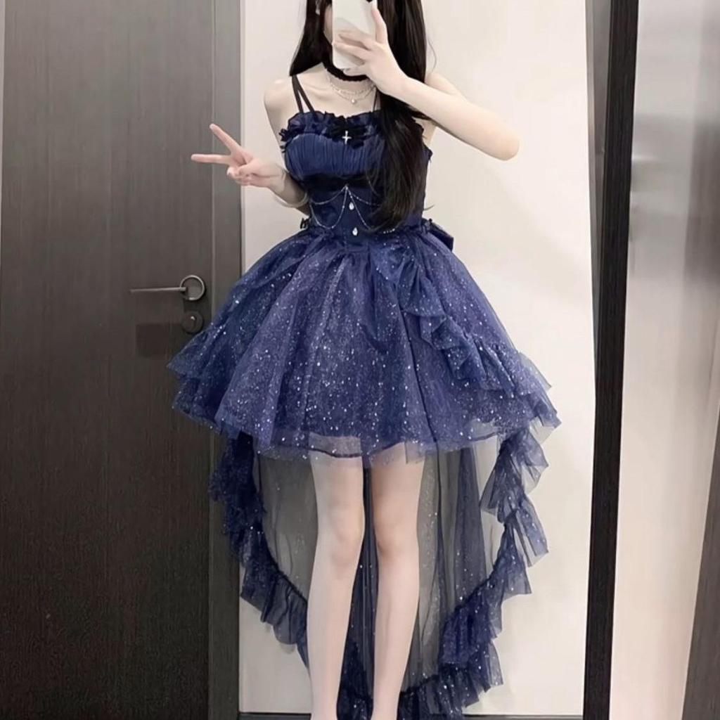 Korean Style Romantic Waist-Cinched Sparkle Dress - Short Skirt Trend