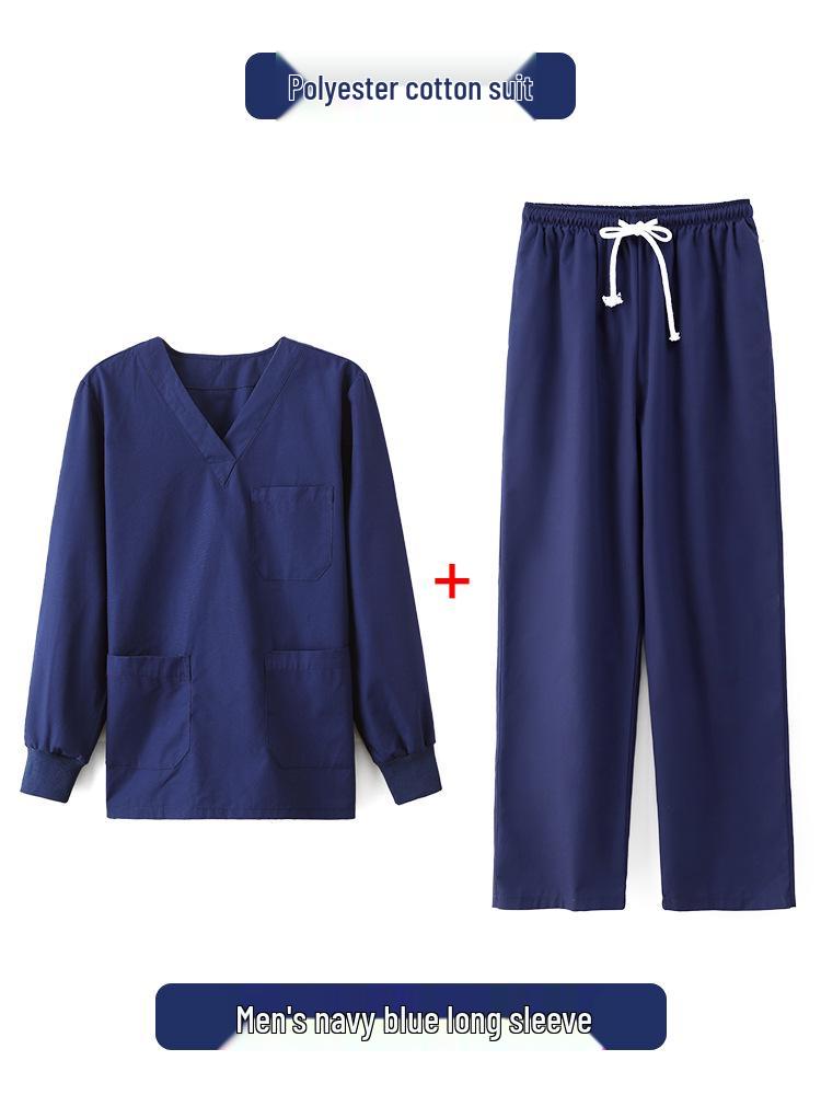 Unisex Short-Sleeve Surgical Gown and Long-Sleeve Workwear Scrub Set - Polyester/Cotton Blend
