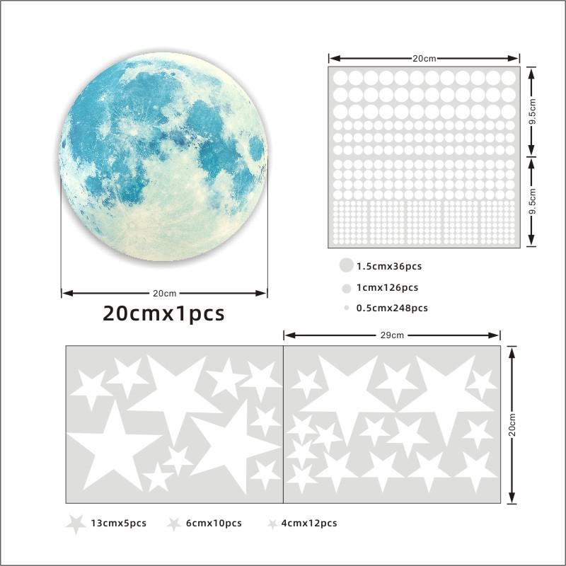 893-Piece Luminous Moon, Unicorn, Stars Dots Fluorescent Wall Stickers for Children s Bedroom