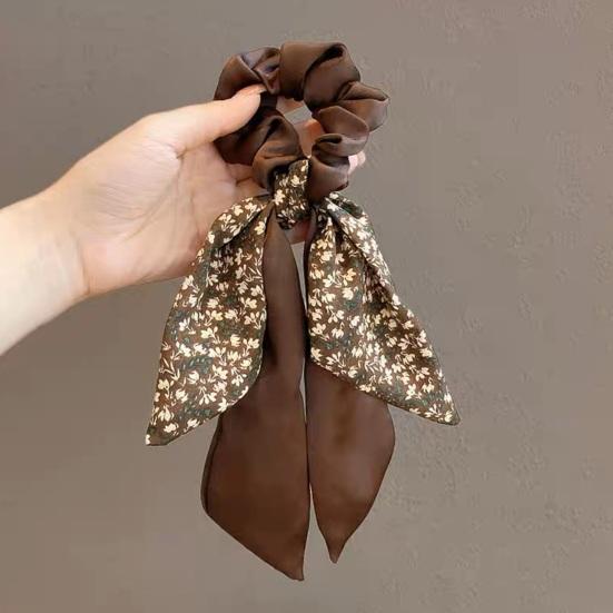 Hair Tie Floral Print Bowknot Ribbon Hair Rope Easy to Wear Bun Half-Tied Hairstyles Ponytail Holder Hair Accessory