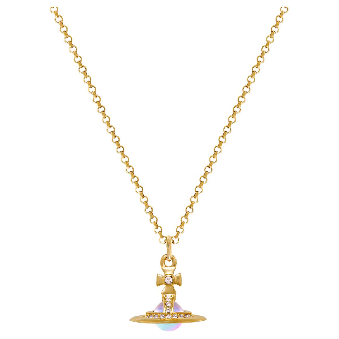 Vivienne Westwood Petite Orb Saturn Laser Aurora Brass Sphere Pendant Necklace Women necklace Gold 8053195081646 Basic Packaging-Dust Bag+Box