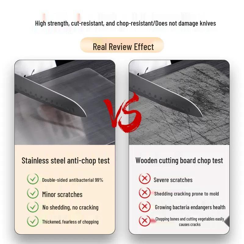 Dual-Sided Antibacterial Stainless Steel Cutting Board for Vegetables & Meat with Rolling Pin