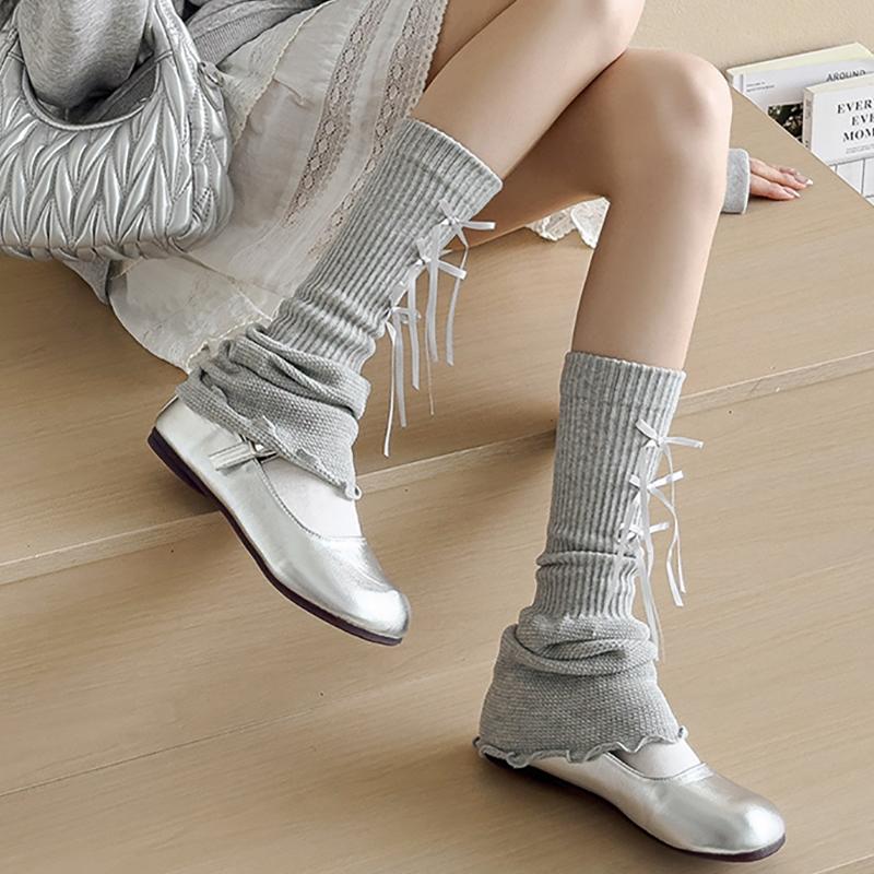 Winter Sweet Bow Lace Leg Warmers Lolita Y2K Bow Design Thermal Ruffle Stacking Ankle Socks For Women Girls Layered Warm Socks
