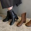 Womens Split Toe Ankle Boots Side Zip Chunky Heel Genuine Leather Short Fashion Footwear