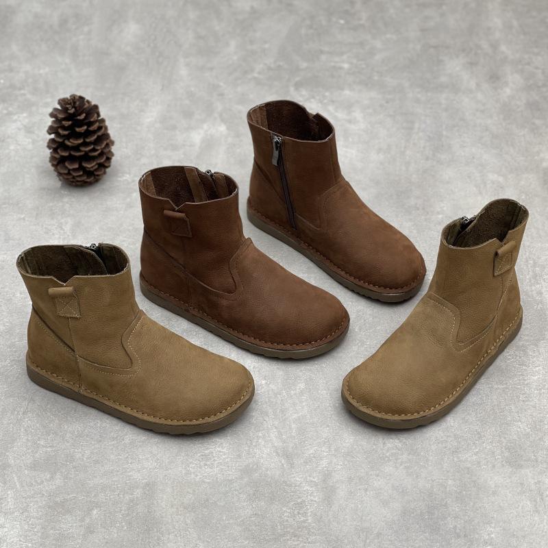 New Retro Boots, Round-toed Ankle Boots, Simple and Casual Mid-calf Women's Boots and Shoes