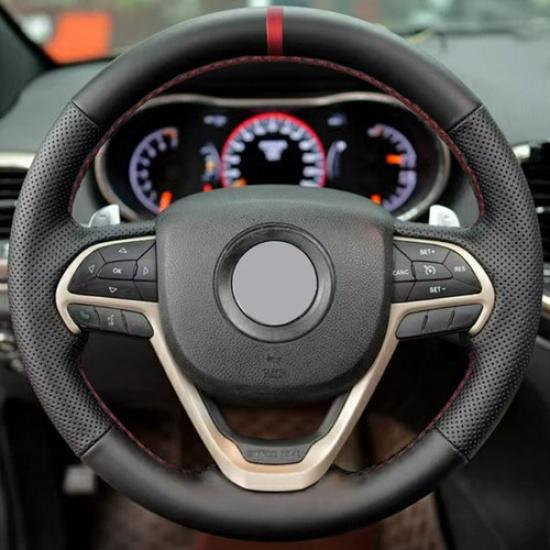 DIY Hand Sewing Steering Wheel Leather Cover For Jeep Grand Cherokee 2014-