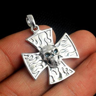 Handmade Maltese Cross Pendant Solid 925 Sterling Silver Charm Jewelry