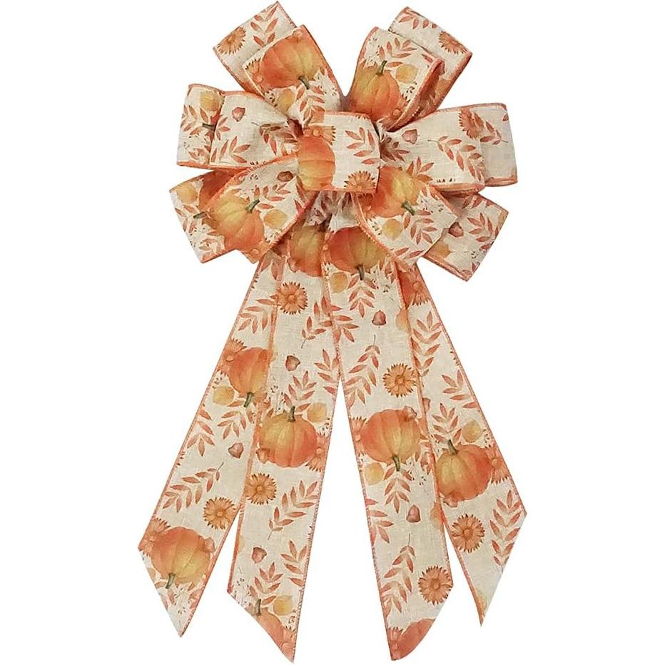 Large Fall Plaid Bow for Wreath, Autumn Thanksgiving Bow for Front Door Indoor Outdoor Wall Decoration Supplies Ornaments
