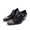 Senso del Design in Stile Punk, Scarpe Piccole in Pelle, Fibbia Metallica a Punta, Rialzo con Tacco Spesso Brock, Scarpe Munch per Uomo e Donna