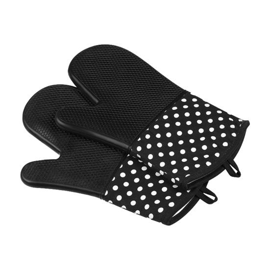 

2Pcs Non-Slip Silicone Oven Gloves Heat Resistant Microwave Mitts for Baking Grilling Heavy Duty Cotton Lined Kitchen Gloves чорний
