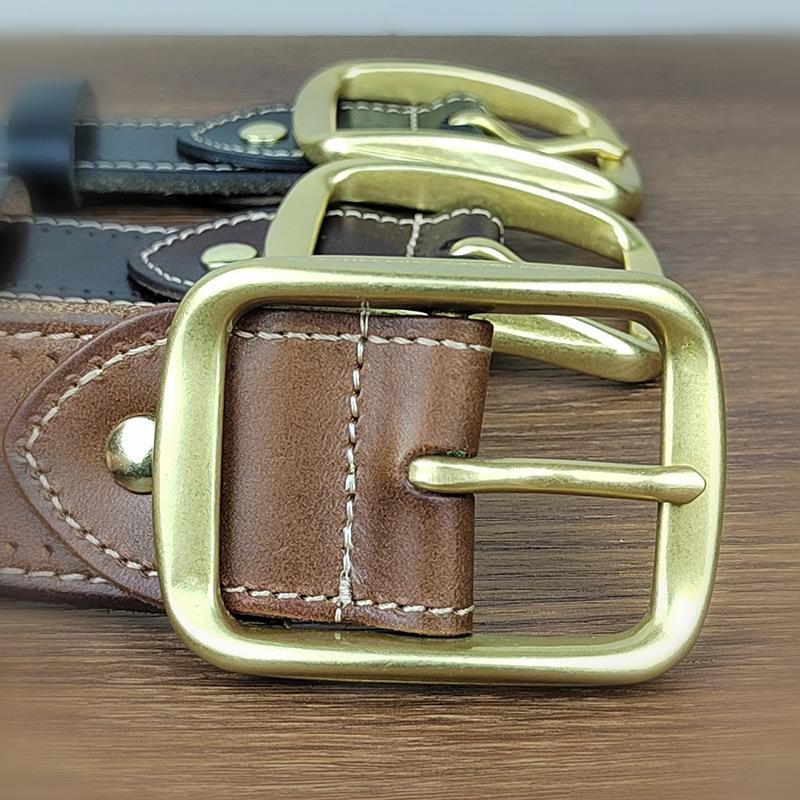 Men'S Belt Washed Retro Handmade Copper Needle Buckle First Layer Cowhide Leather Belt Men'S Casual Jeans Belt