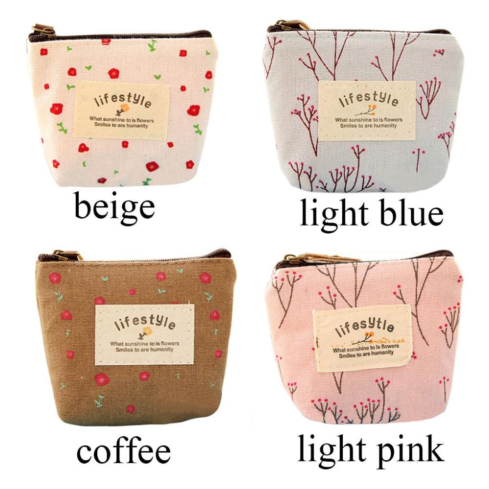 New Change pouch Card Holder Korean Style Zipper Coin Purses Floral Print Flower Canvas