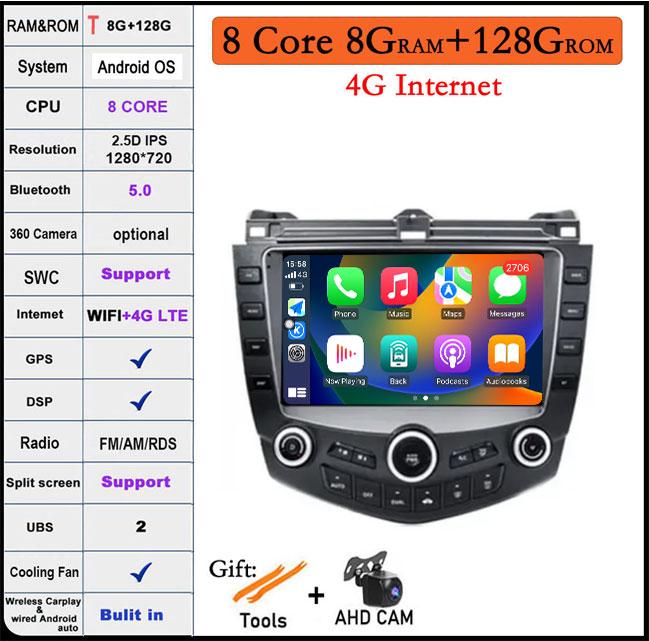 9 Inch Android 14 Car Radio For Honda Accord 7 2003-2007 Stereo Multimedia Player Carplay Android Auto WIFI Bluetooth GPS