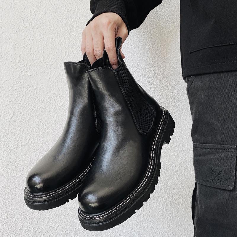 Chelsea boots leather British chimney high-top leather shoes winter new black casual Zhongbang Martin boots 38=39 size of casual shoes