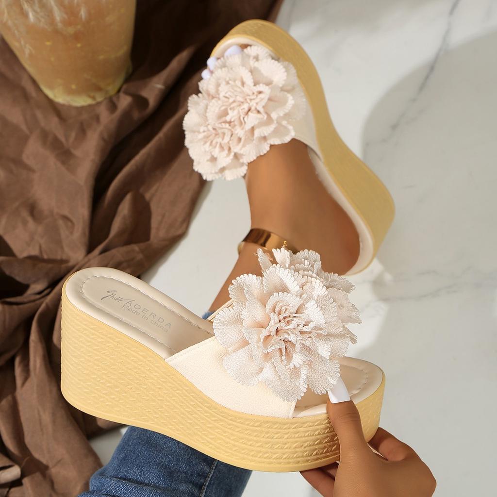 New Wedges Sandals Women Slippers Summer Beach Platform Shoes Flower Slippers Women High Heel Slippers Women Fashion34-43