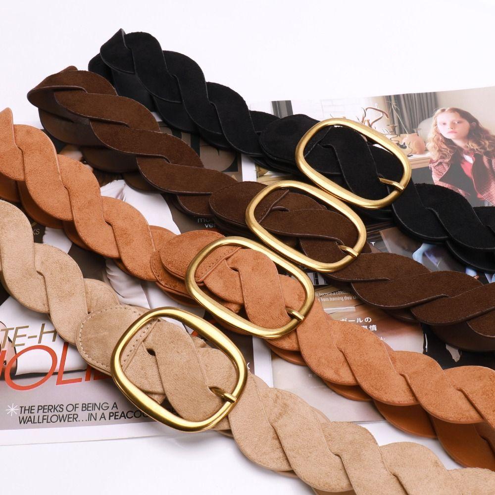 Pin Buckle Twists Woven Waistband Weave Men Belt Fashion Suede Belt Unisex