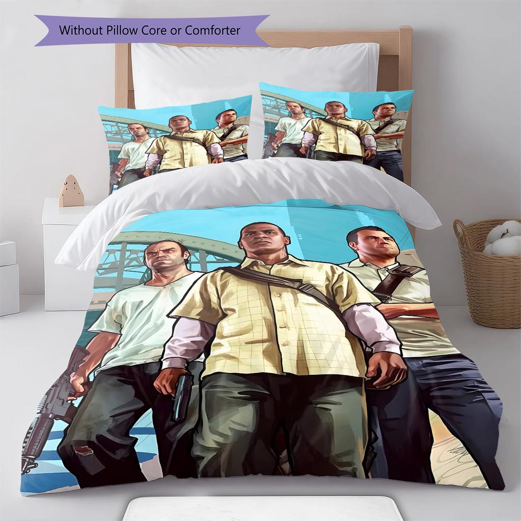 Grand Theft Auto Pattern Bedding,Quilt Set Quilt Cover Pillowcase Home Birthday Gift (1 * duvet cover + 2 * pillowcase, without core)
