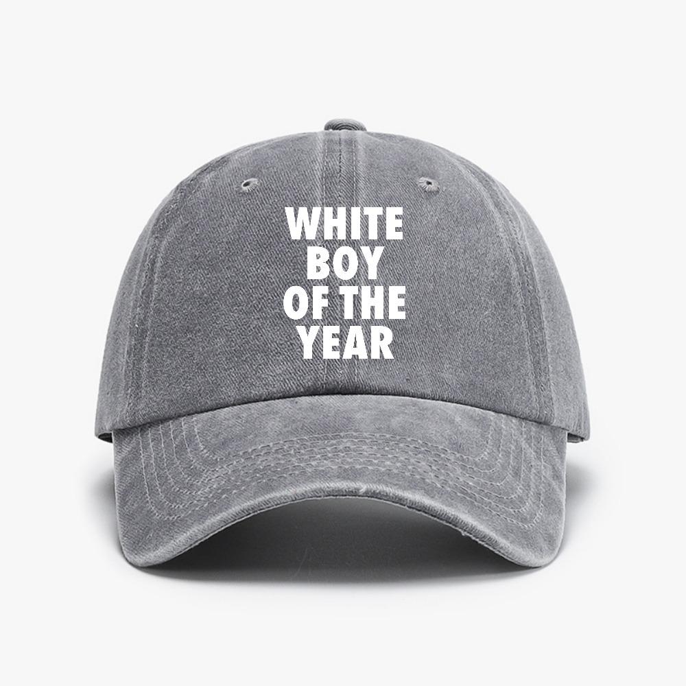 

WHITE BOY OF THE YEAR cool Baseball Cap Retro Summer Women Unisex Clothes Girl Distressed Washed hats Adjustable