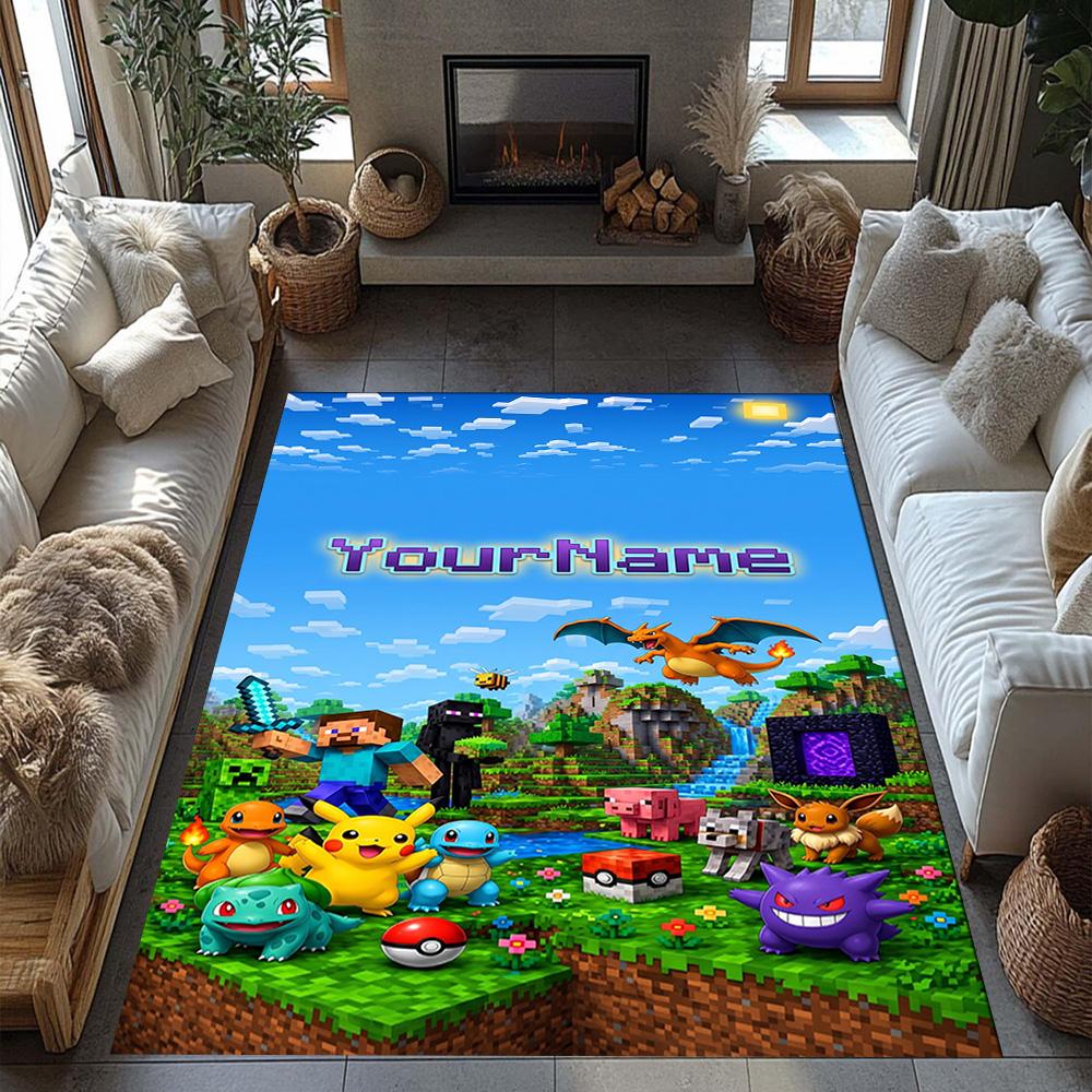 Minecraft 3 Personalized Name Carpet Perfect for Foyer Balcony Bedrooms Decorate room Anti-slip Rug Anime Office Decor