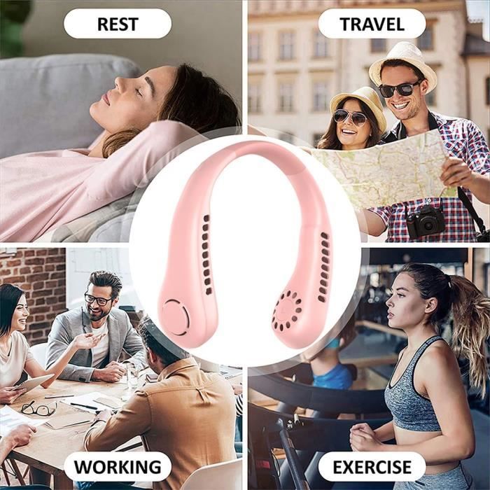 Ventilateur de Cou USB 4000 mAh Rechargeable Silencieux - Rose - BOOLING - Portable