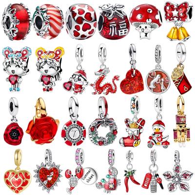 New Copper Red Christmas New Year Animal Love Flower Pendant Beads Fit Original Bracelets Necklaces Jewelry Gifts