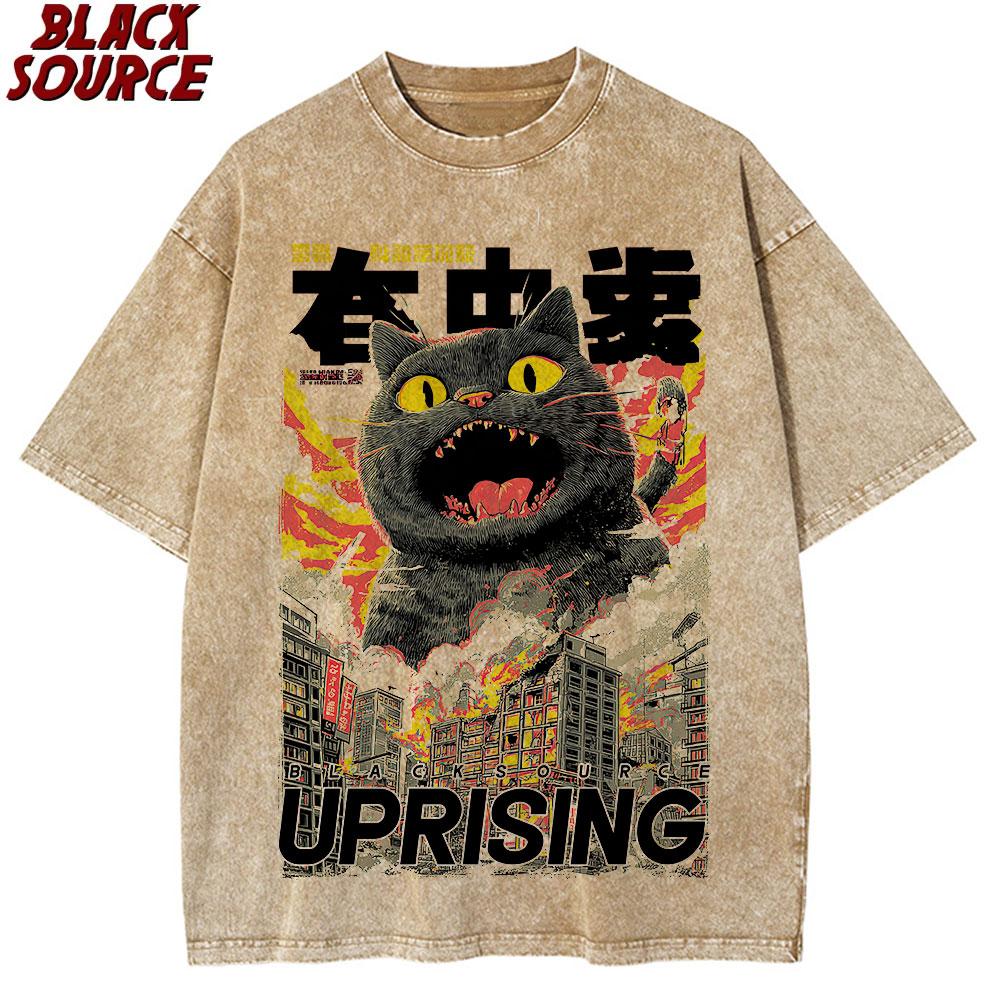 

T King of the meowsters UPRISING Vintage Japanese Monster Anime movie gift T shirt for cat lover Large size Tops S