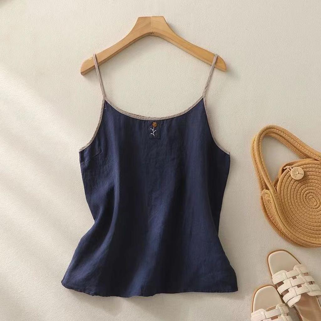 Women's Fashionable Loose Casual Summer Cotton Linen Camisole T-shirt