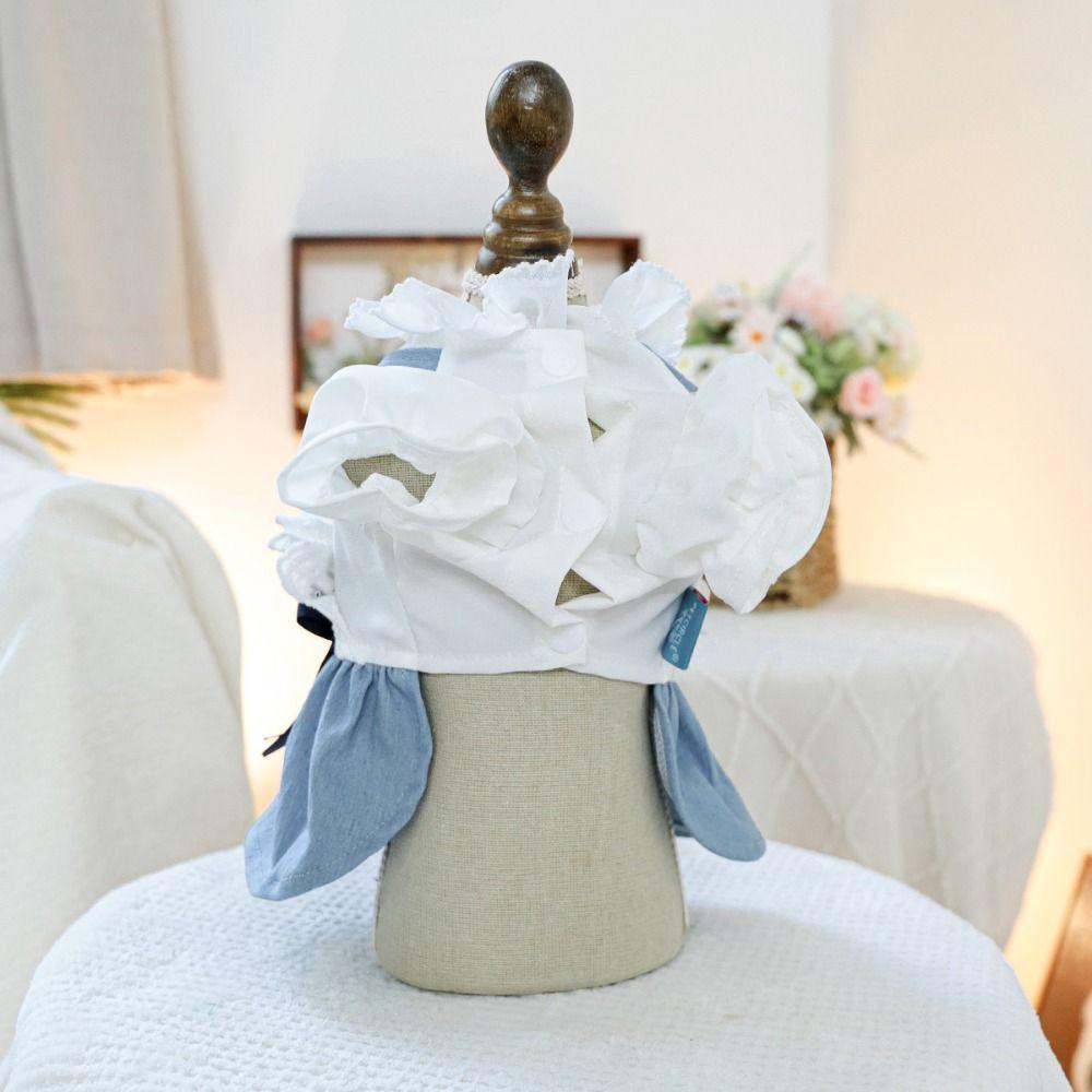 Reusable Pet Denim Dress With Bow Pet Skirt Durable Dog Denim Skirt  Dog Walking