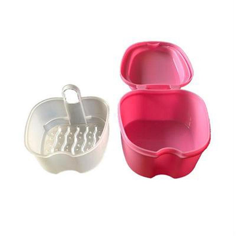 Apple Shape Denture Bath Box Case Dental False Teeth Storage Box With Hanging Net Container
