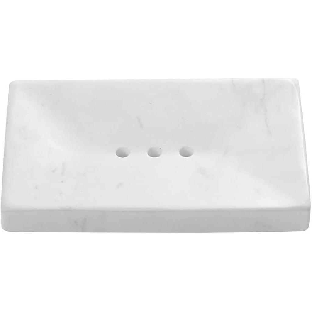 Natural Smooth Real Marble Soap Dish/Facial Sponge Holder/Bathroom Makeup Sponge Tray with Draining Hole (White Carrara)